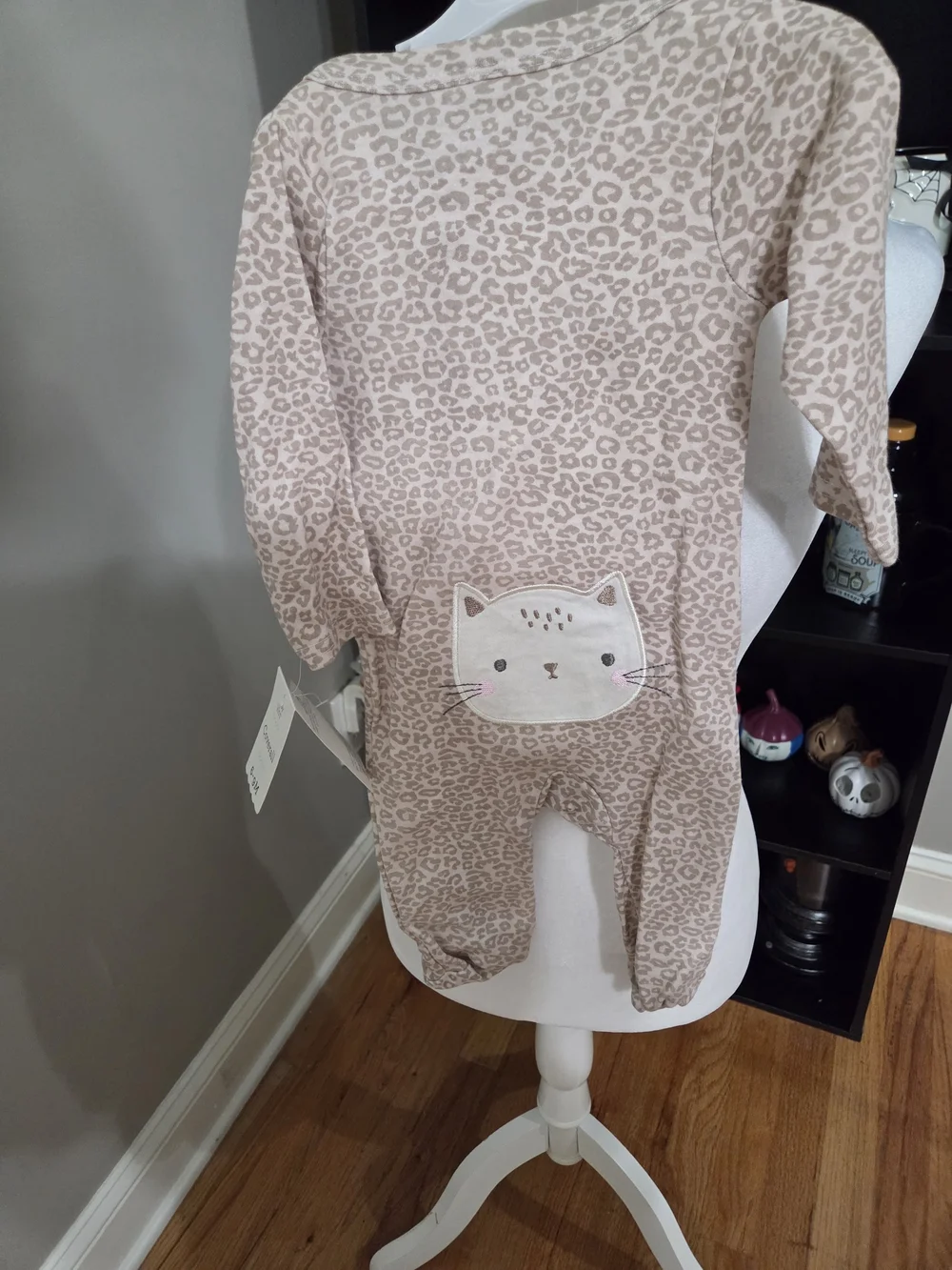Neutral Leopard-Print Footed One-Piece for Baby Girls